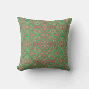 Birds Arabesque Oriental Bohemian Boho Red Green Throw Pillow