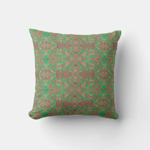 Birds Arabesque Oriental Bohemian Boho Red Green Throw Pillow