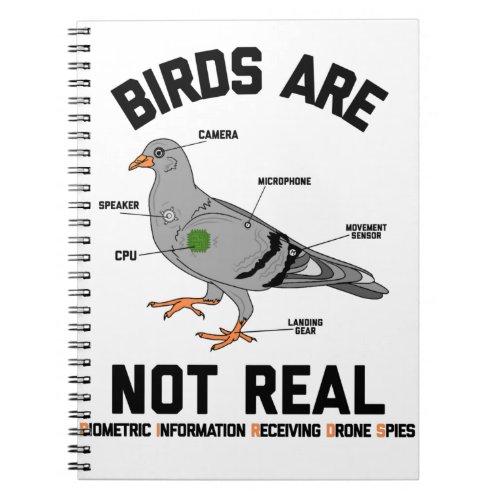 Birds Are Not Real Spy Pigeon Funny Drone Notebook