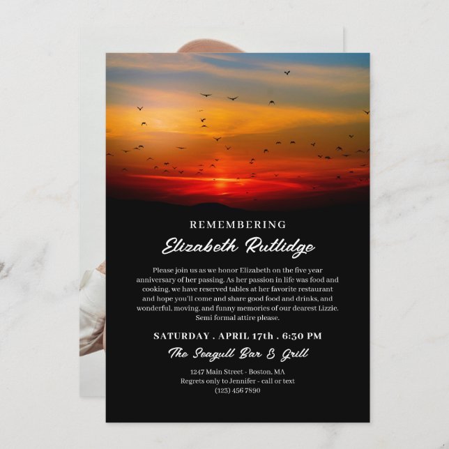 Birds at Dawn Remembering Death Anniversary Invitation (Front/Back)