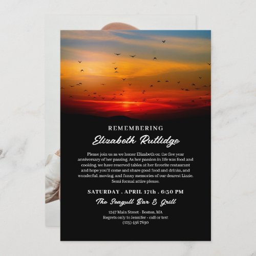 Birds at Dawn Remembering Death Anniversary Invitation