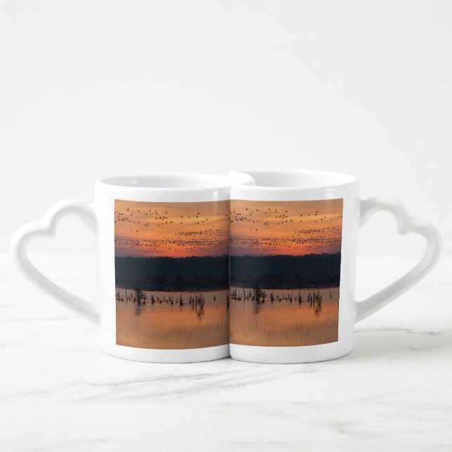 Birds at sunrise coffee mug set (Front Nesting)