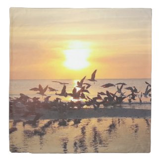 Birds at Sunset on the Beach Nature Photo Print Duvet Cover