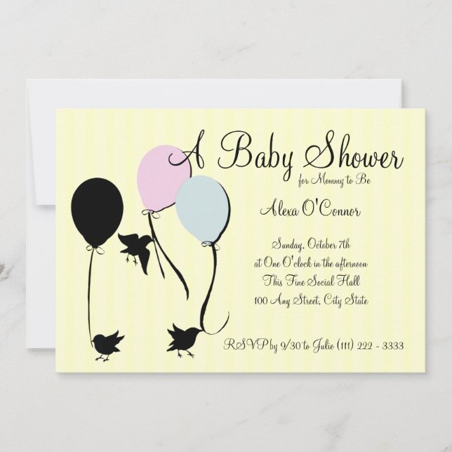 Birds Balloons and Baby Invitation (Front)