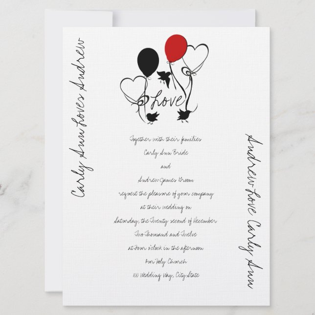 Birds, Balloons and Hearts Wedding Invitation (Front)
