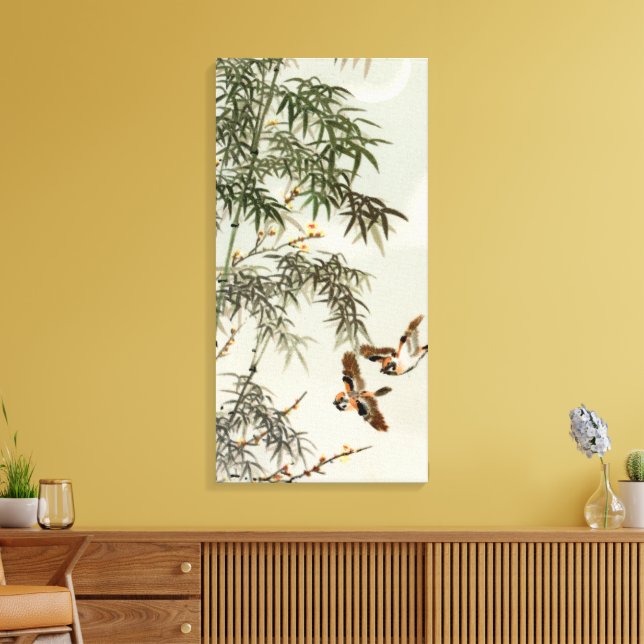 Birds Bamboo Asian Japanese Vintage Canvas Print (Insitu(LivingRoom))