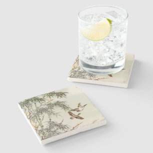 Birds Bamboo Asian Japanese Vintage Stone Coaster