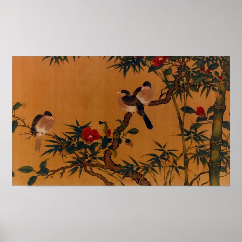 Birds Bamboo  Camellias Japanese Art 1644_1911 Poster