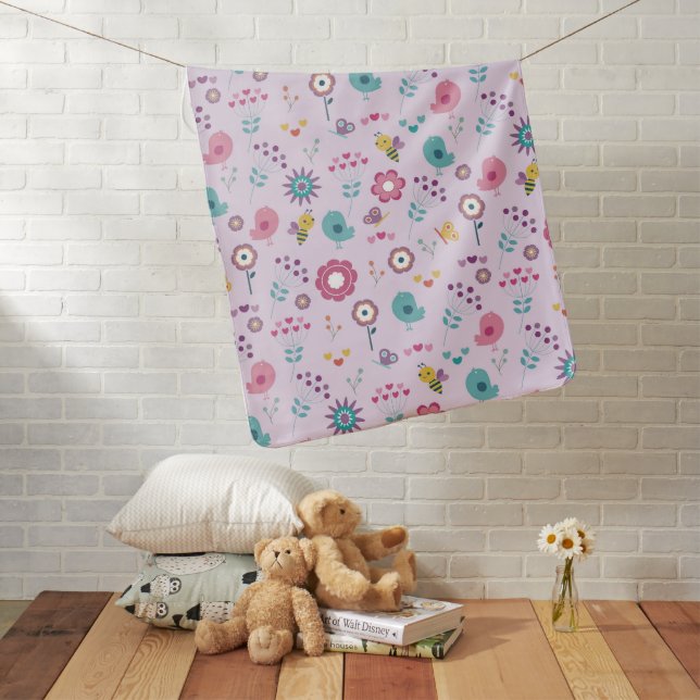 Birds, Bees, and Butterflies Floral Baby Blanket (In Situ)