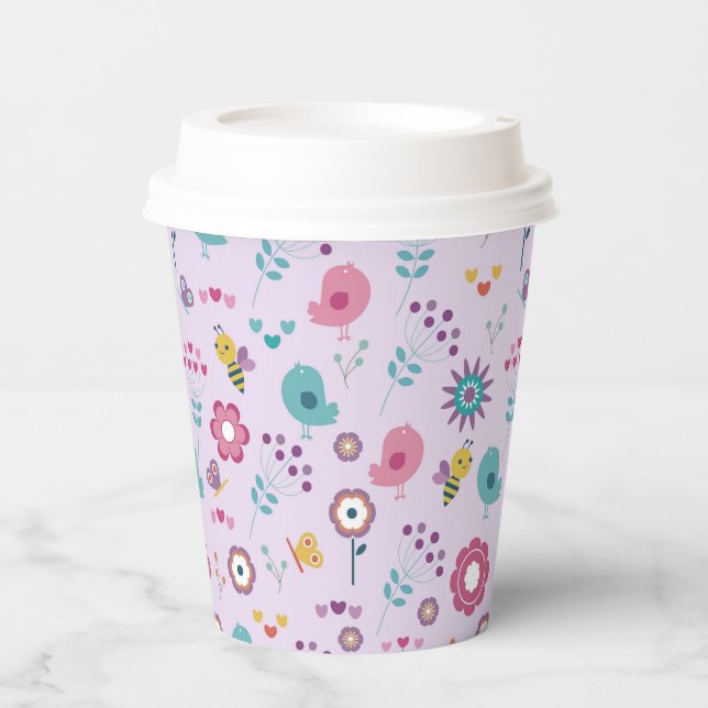 Birds, Bees, and Butterflies Floral Paper Cups (Front)