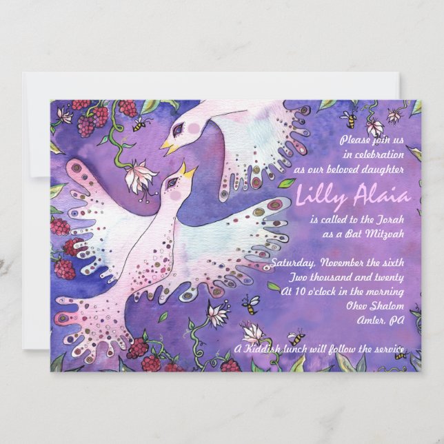 Birds & Bees Bat Mitzvah Invitation Invite (Front)