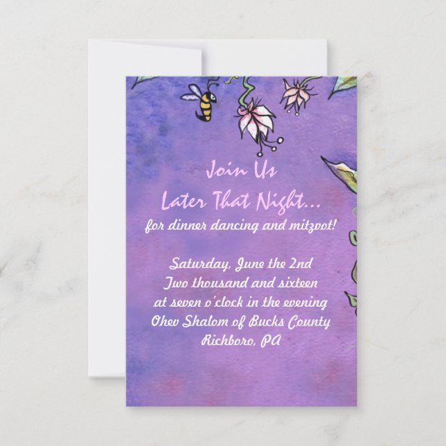 Birds & Bees Bat Mitzvah Invitation Party Card (Front)