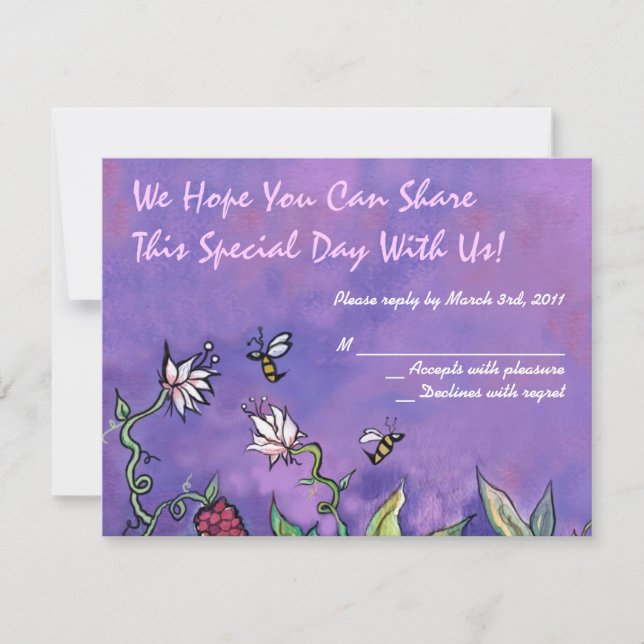 Birds & Bees Wedding Invitation reply card (Front)