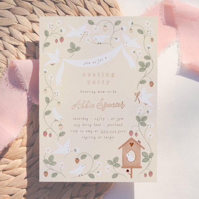 Birds & Berries Nesting Party Baby Shower Foil Invitation (Creator Uploaded)
