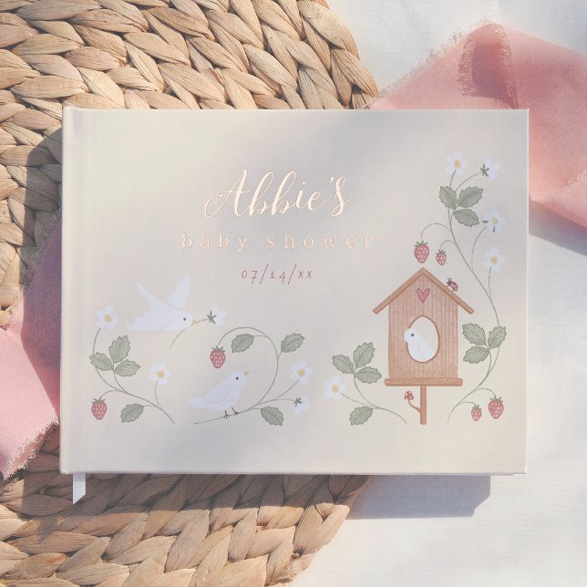 Birds & Berries Nesting Party Girl Baby Shower Foil Guest Book (Creator Uploaded)
