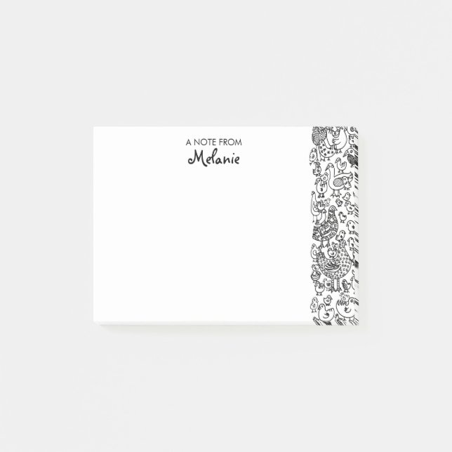 Birds Black and White Illustration Personalised Post-it Notes (Front)