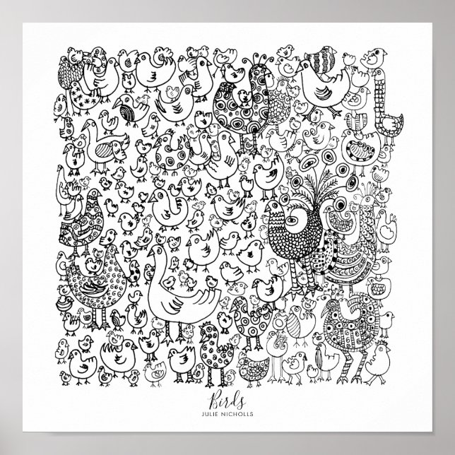 Birds Black and White Illustration Poster (Front)