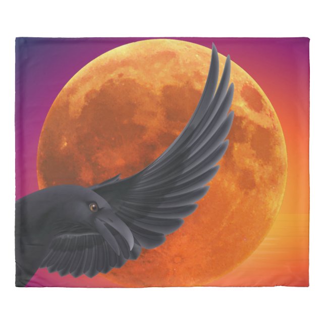 Birds Black Raven and Blood Red Moon Duvet Cover (Front)