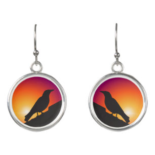Birds Black Raven Earrings