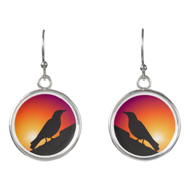 Birds Black Raven Earrings (Front)