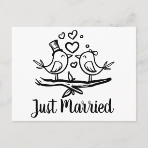 Birds Black White Lovebirds Just Married Wedding Announcement Postcard