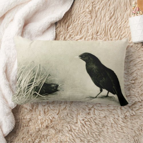 Birds Blackbird Crow Babies Rug Lumbar Pillow