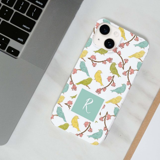 Birds & Blooms Monogrammed Watercolor Sketch Case-Mate iPhone Case (Creator Uploaded)