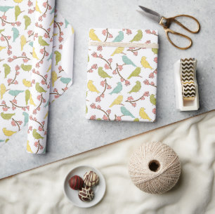 Birds & Blooms Watercolor Sketch Wrapping Paper