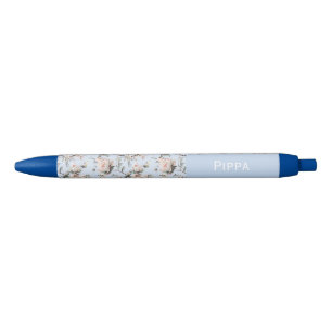 Birds Blossom Flowers Blue Custom Name  Pen