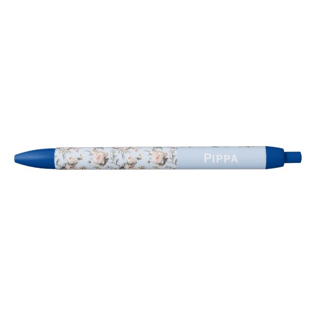 Birds Blossom Flowers Blue Custom Name  Pen (Front)