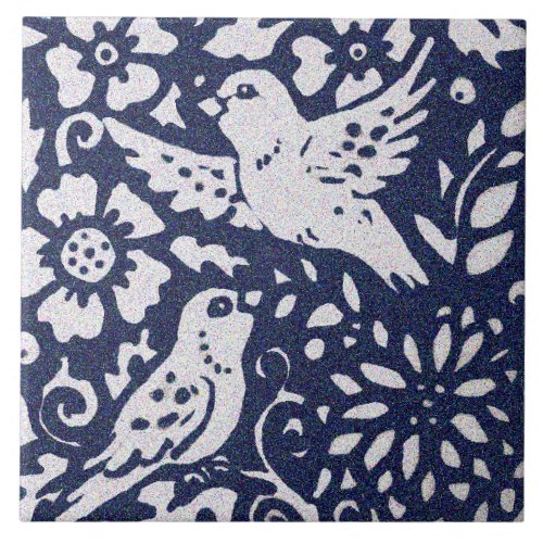 Birds Blue Gray Granite Stone Woodland Animal Art Ceramic Tile