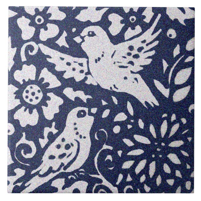 Birds Blue Gray Granite Stone Woodland Animal Art Ceramic Tile (Front)