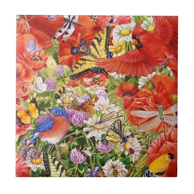 Birds, Butterflies and Bees Ceramic Tile (Front)