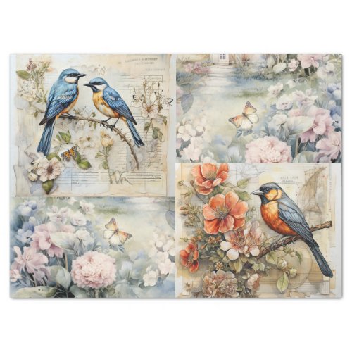 Birds Butterflies   Floral Collage Tissue Paper