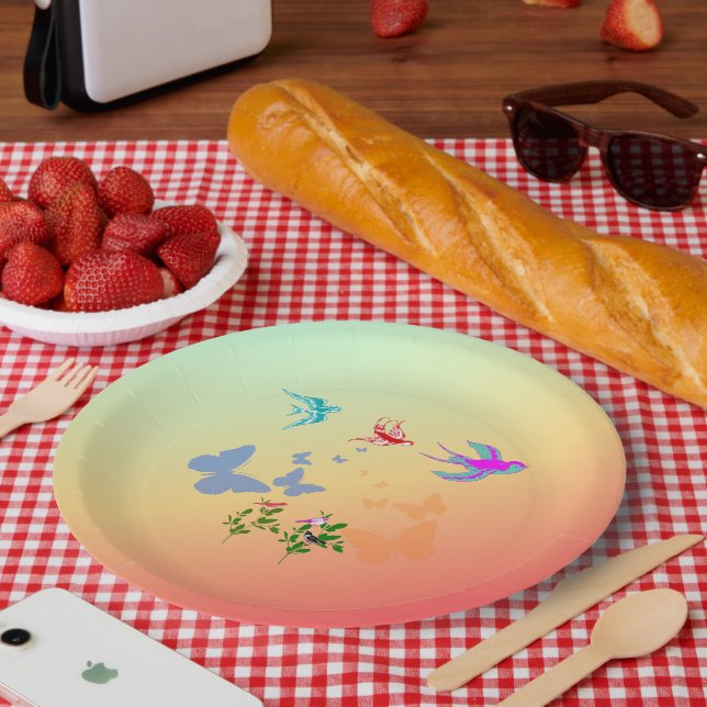 Birds Butterflies Flowers in Nature Paper Plates (Picnic)