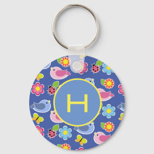 Birds, Butterflies & Ladybugs Flowers Initial Keychain