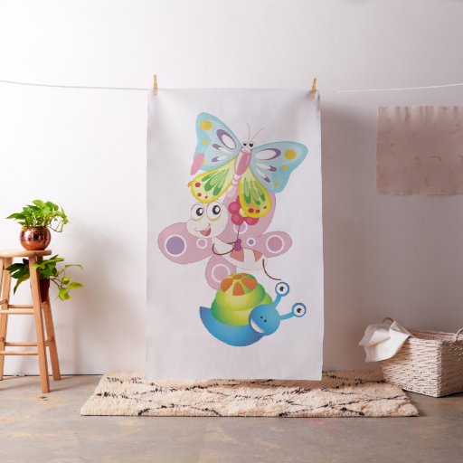 Birds,Butterfly and snail Fabric