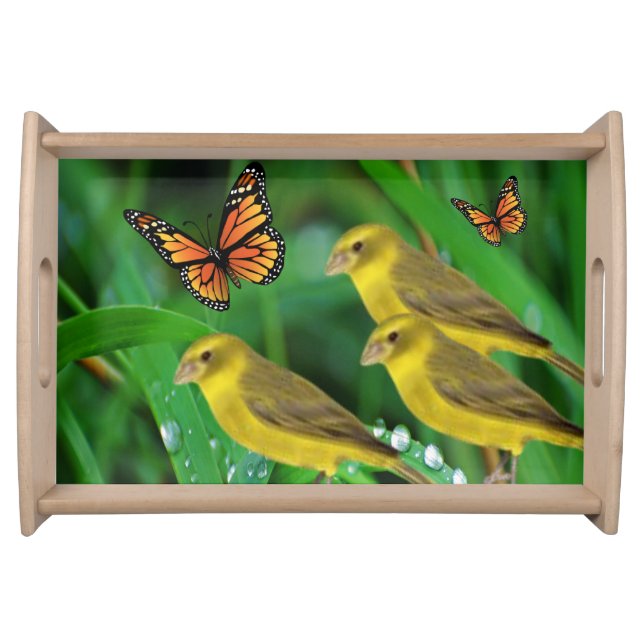 birds butterfly green dinner serving tray (Front)