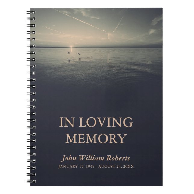 Birds by Ocean Sunrise In Loving Memory Guestbook Notebook (Front)