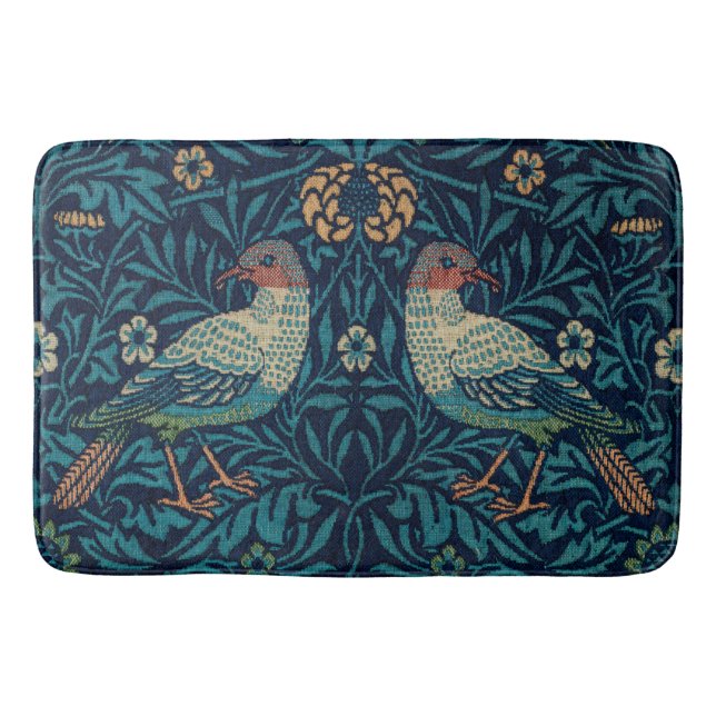 "Birds" by William Morris Blue Pattern  Bath Mat (Front)