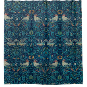 "Birds" by William Morris Blue Pattern Shower Curtain