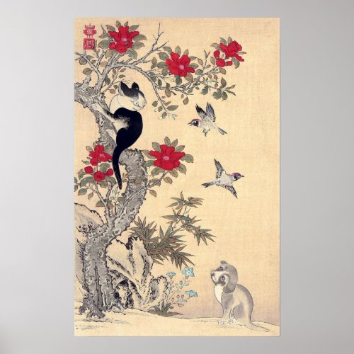 Birds Cat and Dog Itō Jakuchū Poster