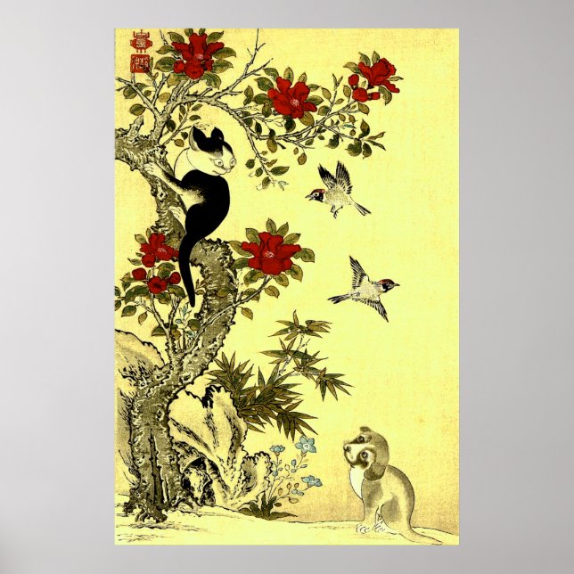 Birds Cat and Dog Jakuchu Early 1900s Poster (Front)