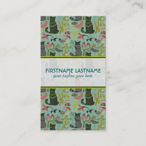 Birds Cats And Flowers Pastel Retro Pattern Business Cards