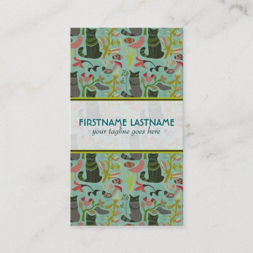 Customizable Birds Cats And Flowers Pastel Retro Pattern Business Cards