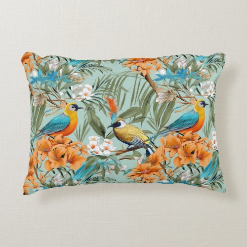 Birds Chinoiserie Mint Orange Accent Pillow