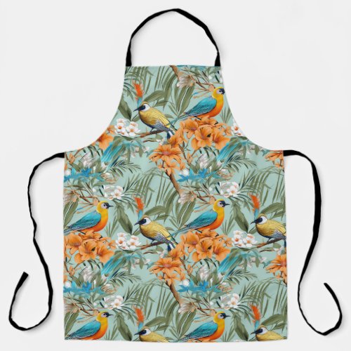 Birds Chinoiserie Mint Orange Apron