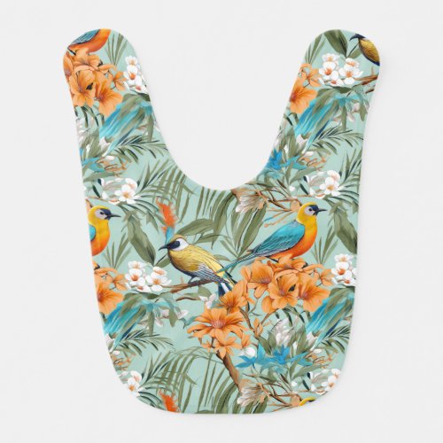 Birds Chinoiserie Mint Orange Baby Bib