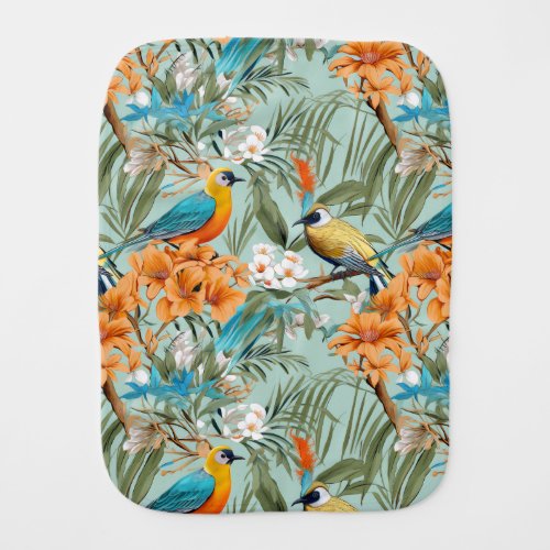 Birds Chinoiserie Mint Orange Baby Burp Cloth