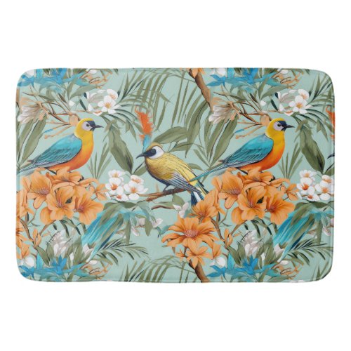 Birds Chinoiserie Mint Orange Bath Mat